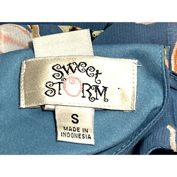 Sweet Storm S Blue Floral Halter Keyhole Lined Maxi Sundress Summer Boho Y2K 90s - Picture 6 of 13